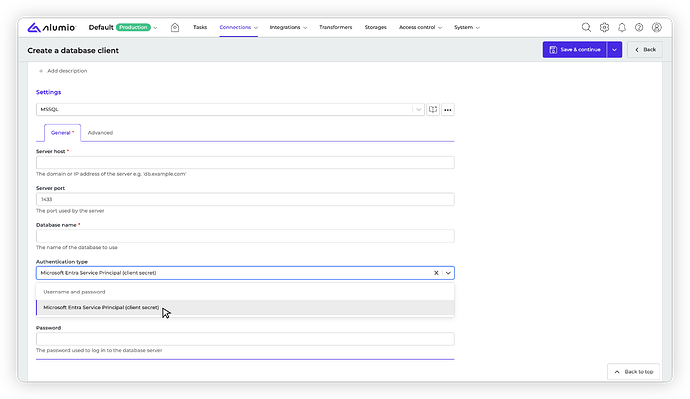 Alumio - Forum Release Notes - 3.114.0-RC1MSSQL - Microsoft Entra Service Principal