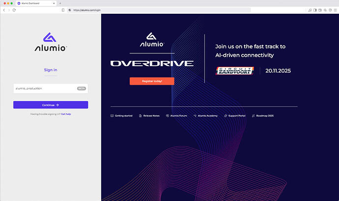 Alumio - Forum Release Notes - 3.96.0-RC1_New login page