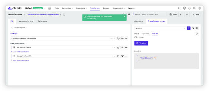 Alumio - Forum - Global Variable Setter Transformer