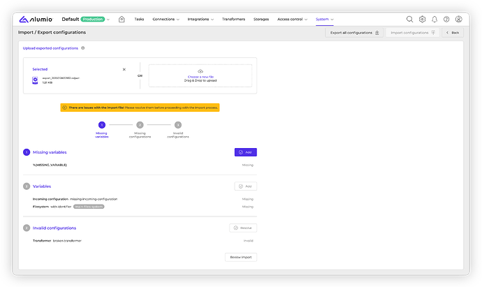 Alumio - Forum Release Notes - 3.110.0-RC1_2 - Import Export
