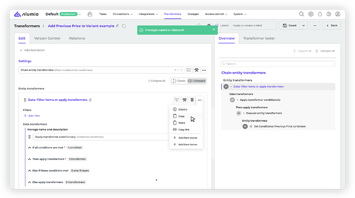 Alumio - Forum Release Notes - 3.116.0_Transformers - Copy and paste configurations