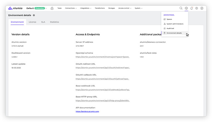 Alumio - Forum - Environment Details_1