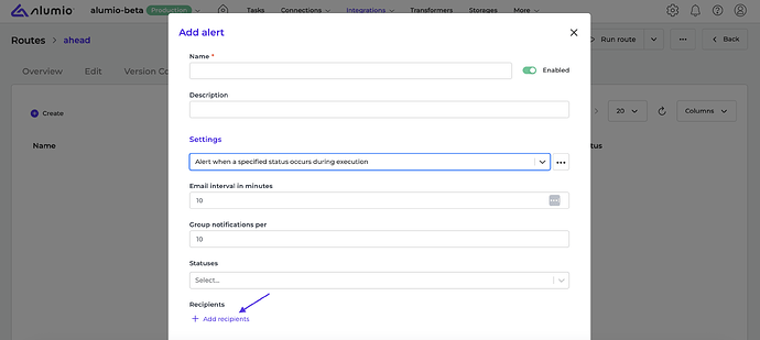 Alumio - Release Note - Alert Recipient Functionality 2