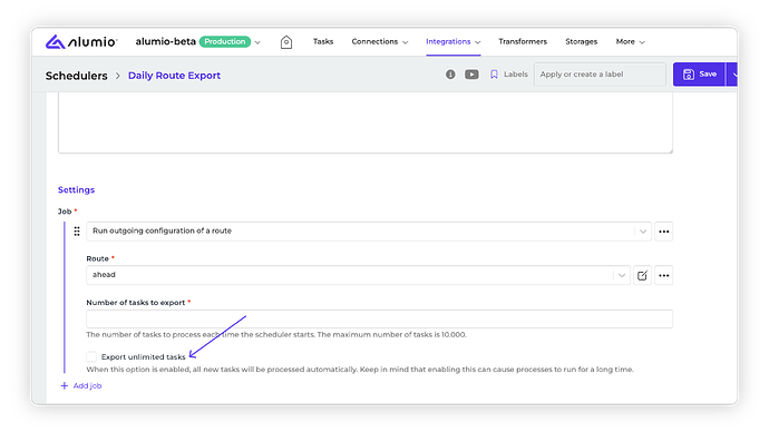 Release Notes - Default Task Export Limit