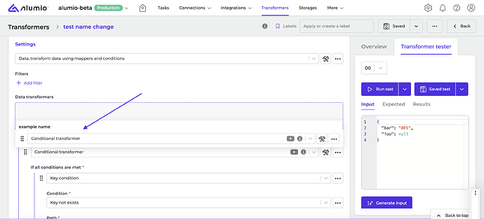 Alumio - Release Note - Reorganize Transformer fields