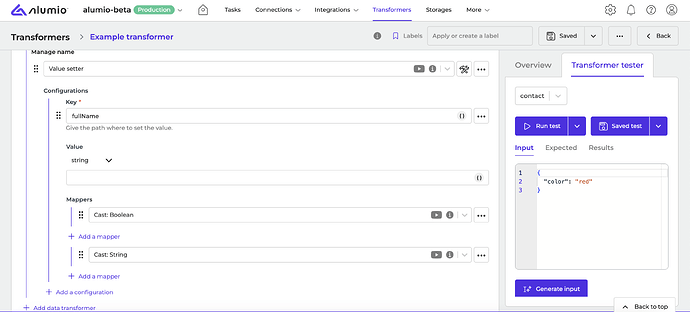 Alumio - Release Note - new Transformer UI